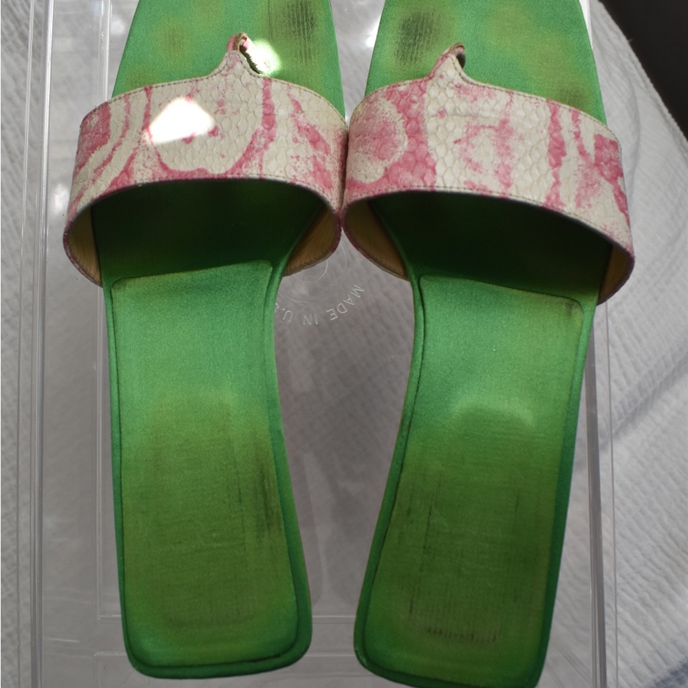 Vintage Fendi Neon Green Phython Boa Slide Heel
